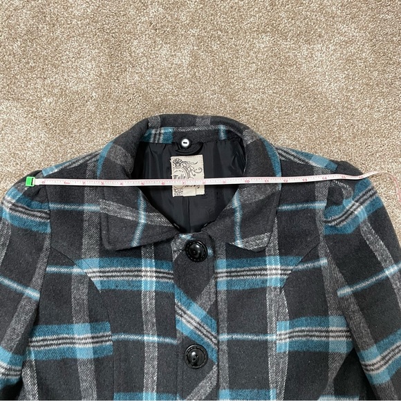 Tulle Anthropologie M Peacoat Plaid Grey Blue J8003F Jacket Coat Pockets - Picture 12 of 16